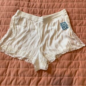 Free people intimates side split silky lace white shorts medium and large